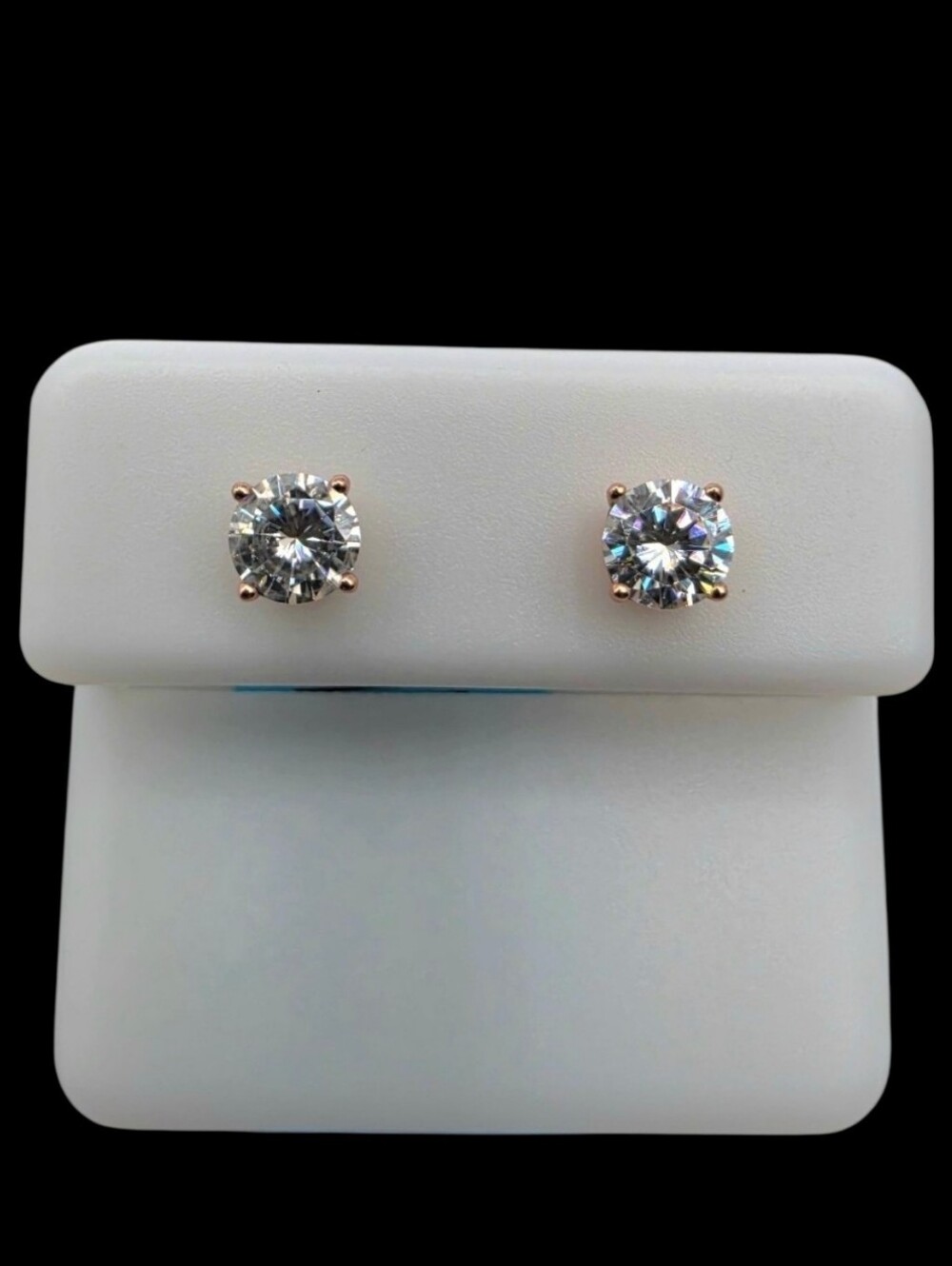 0.85 CTW Moissanite Stud Earrings Rose Gold Overlay 925 Sterling Silver